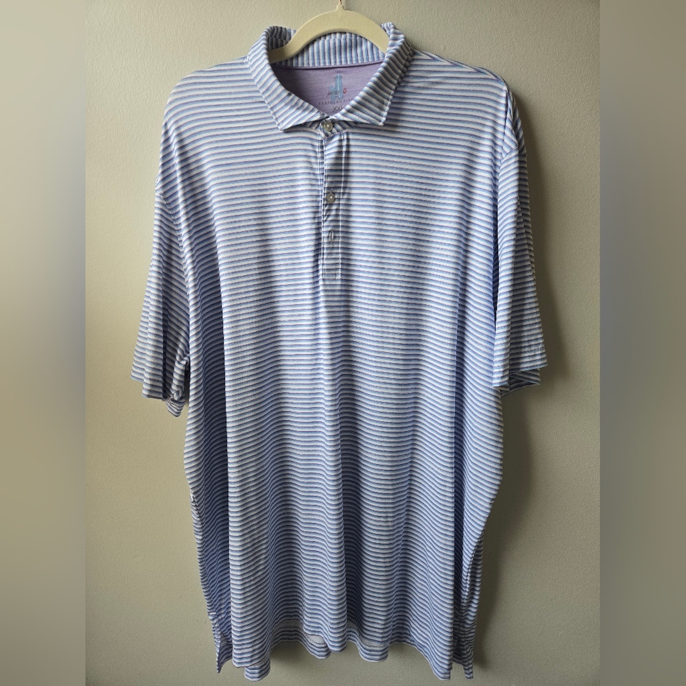 johnnie-O Light Blue and White Striped Polo Shirt
